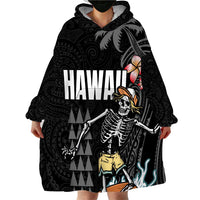 Hawaiian Halloween Skeleton Surfing Wearable Blanket Hoodie Polynesian Tribal Tattoo and Hawaiian Pattern LT03 - Polynesian Pride
