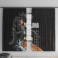 Hawaiian Halloween Skeleton Surfing Window Curtain Polynesian Tribal Tattoo and Hawaiian Pattern LT03 With Hooks Black - Polynesian Pride
