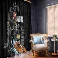 Hawaiian Halloween Skeleton Surfing Window Curtain Polynesian Tribal Tattoo and Hawaiian Pattern LT03 - Polynesian Pride