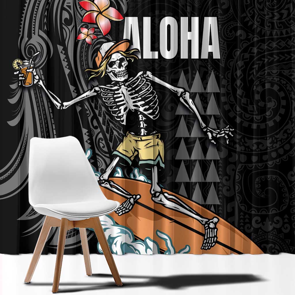Hawaiian Halloween Skeleton Surfing Window Curtain Polynesian Tribal Tattoo and Hawaiian Pattern LT03 - Polynesian Pride