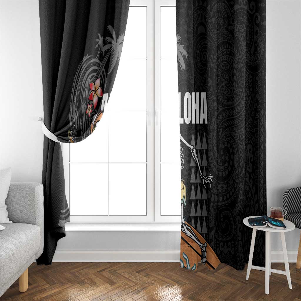 Hawaiian Halloween Skeleton Surfing Window Curtain Polynesian Tribal Tattoo and Hawaiian Pattern LT03 - Polynesian Pride