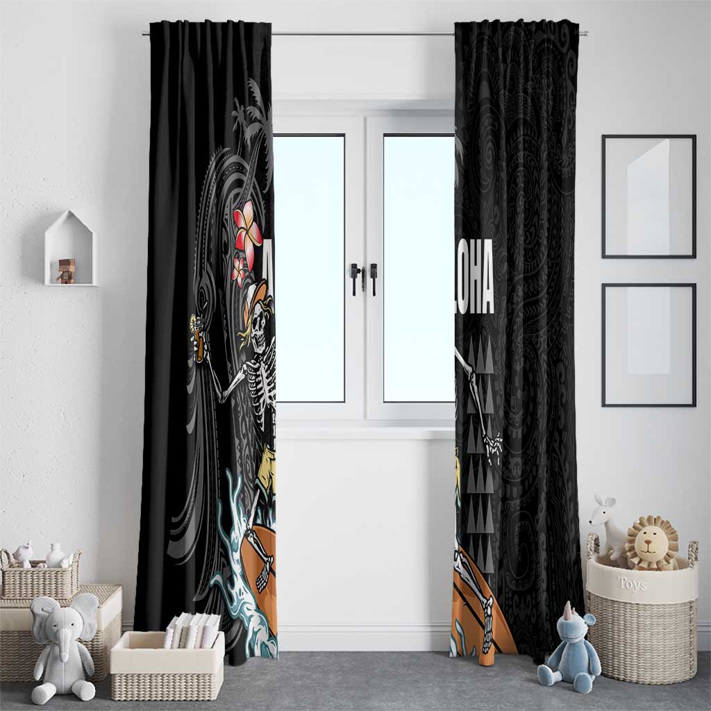 Hawaiian Halloween Skeleton Surfing Window Curtain Polynesian Tribal Tattoo and Hawaiian Pattern LT03 - Polynesian Pride