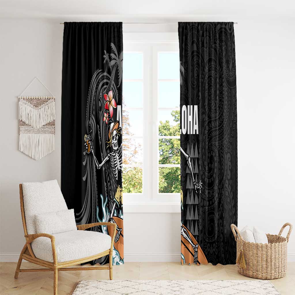 Hawaiian Halloween Skeleton Surfing Window Curtain Polynesian Tribal Tattoo and Hawaiian Pattern LT03 - Polynesian Pride