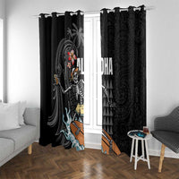 Hawaiian Halloween Skeleton Surfing Window Curtain Polynesian Tribal Tattoo and Hawaiian Pattern LT03 With Grommets Black - Polynesian Pride