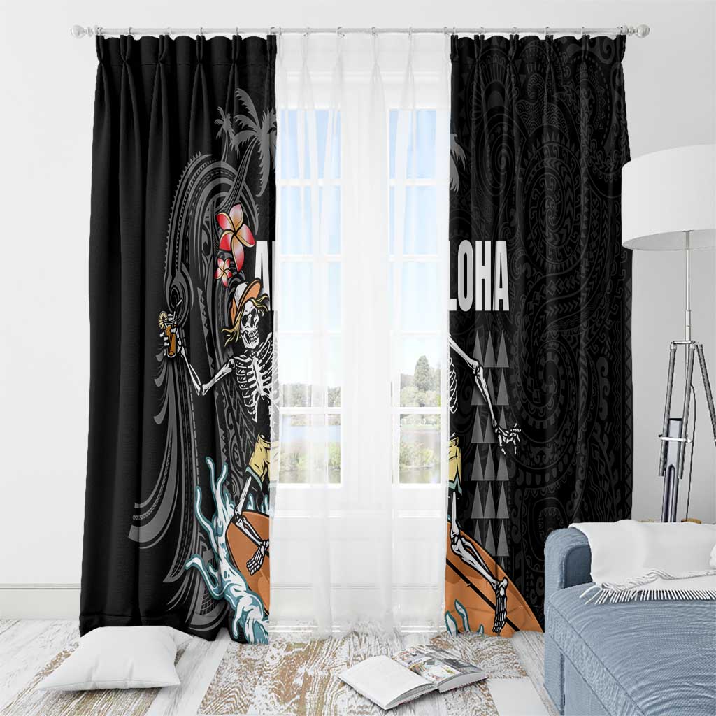 Hawaiian Halloween Skeleton Surfing Window Curtain Polynesian Tribal Tattoo and Hawaiian Pattern LT03 - Polynesian Pride