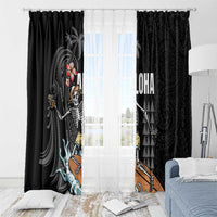 Hawaiian Halloween Skeleton Surfing Window Curtain Polynesian Tribal Tattoo and Hawaiian Pattern LT03 - Polynesian Pride