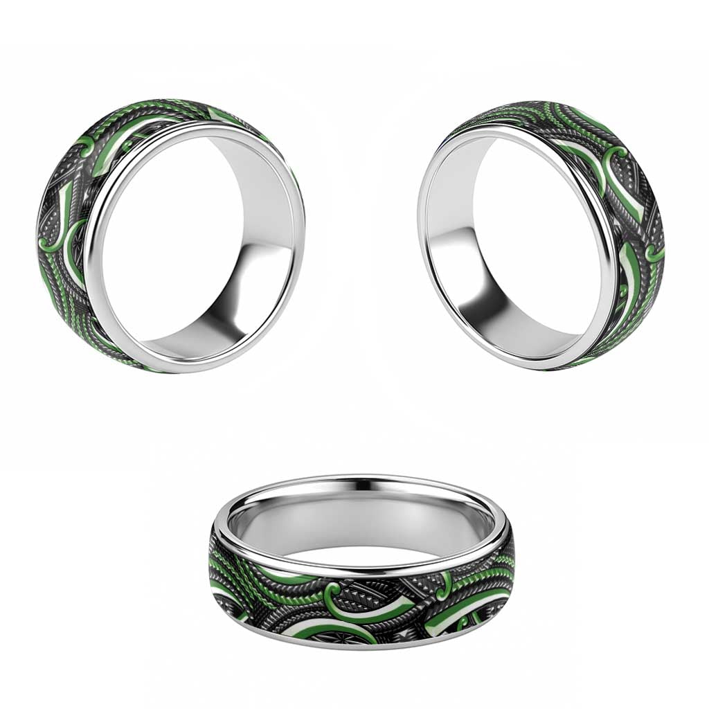 Traditional Samoan Tattoo Art Green Color Classic Ring LT03 - Polynesian Pride