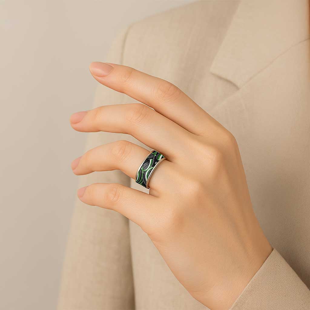 Traditional Samoan Tattoo Art Green Color Classic Ring LT03 - Polynesian Pride