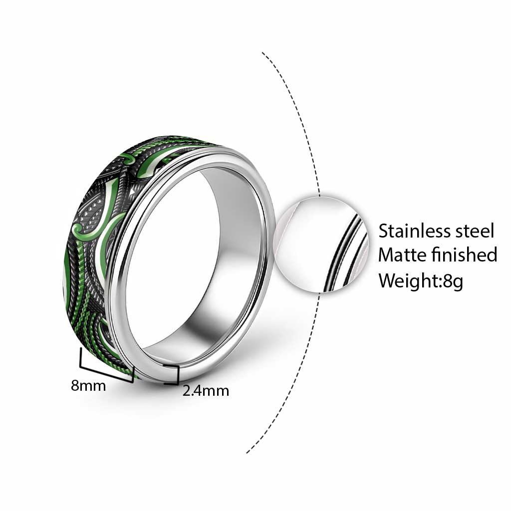 Traditional Samoan Tattoo Art Green Color Classic Ring LT03 - Polynesian Pride
