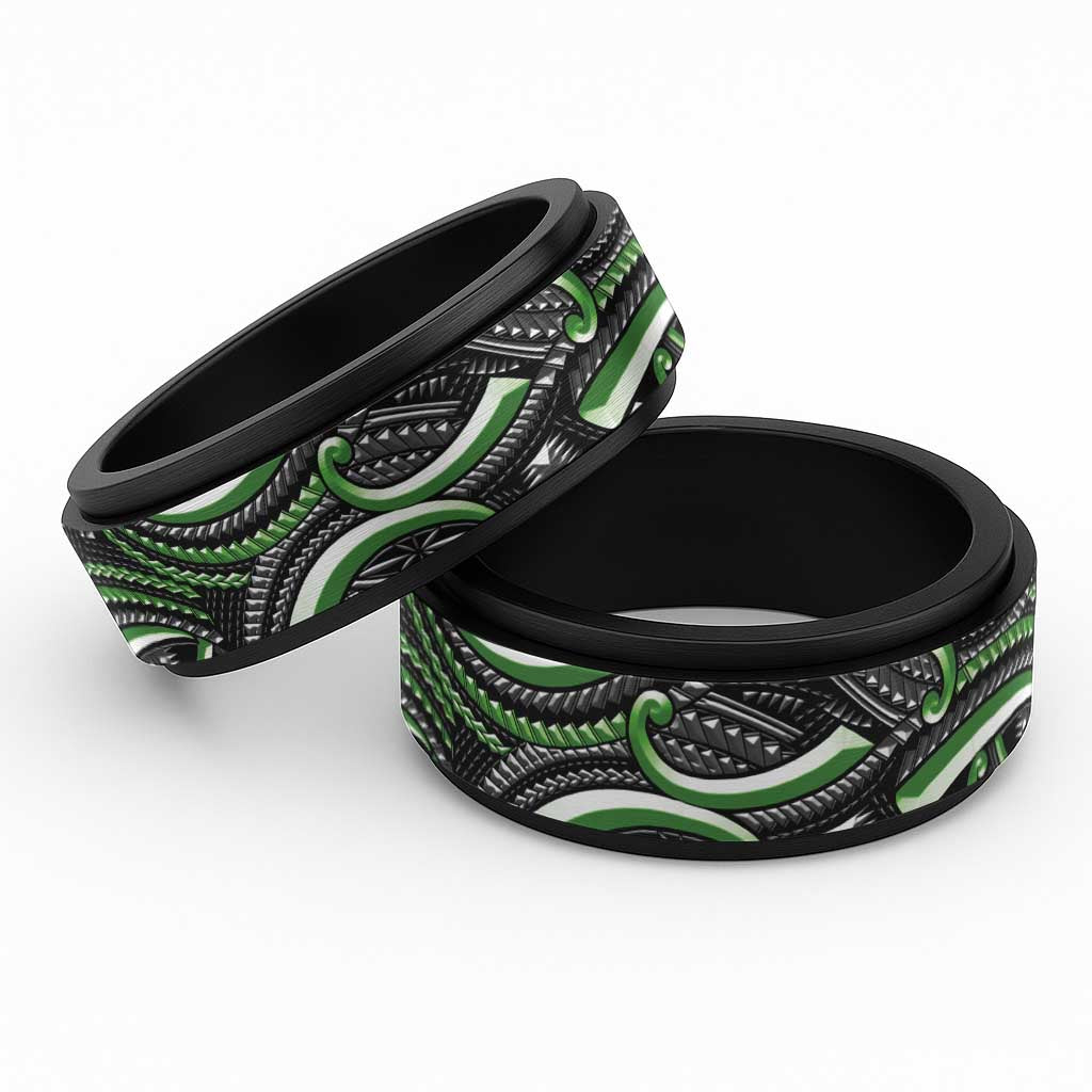 Traditional Samoan Tattoo Art Green Color Spinner Ring - Polynesian Pride