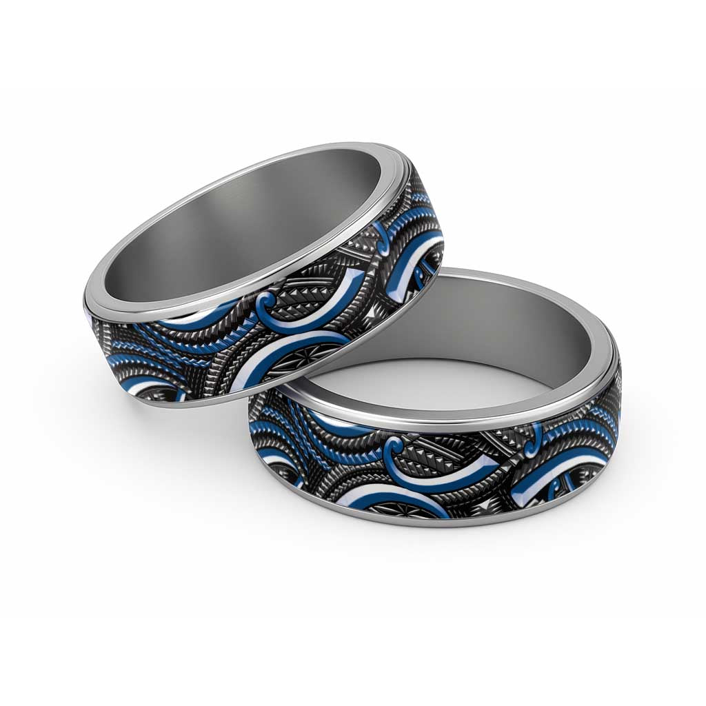 Traditional Samoan Tattoo Art Blue Color Classic Ring LT03 Sliver Blue - Polynesian Pride