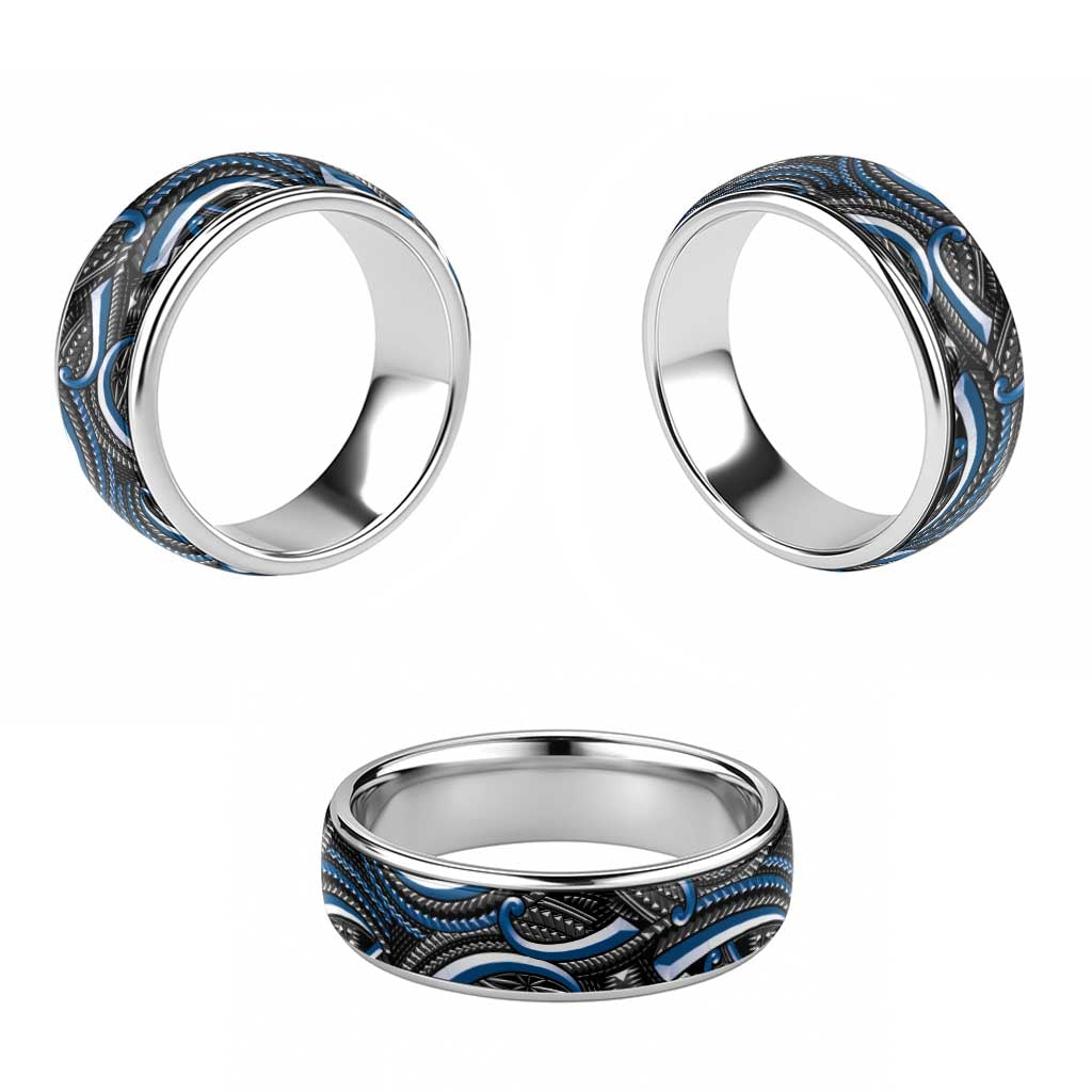 Traditional Samoan Tattoo Art Blue Color Classic Ring LT03 - Polynesian Pride