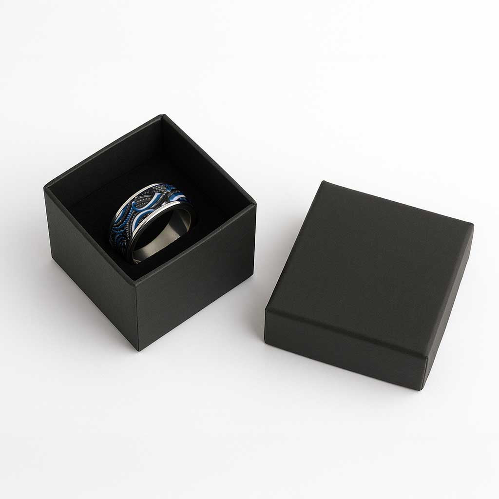 Traditional Samoan Tattoo Art Blue Color Classic Ring LT03 - Polynesian Pride