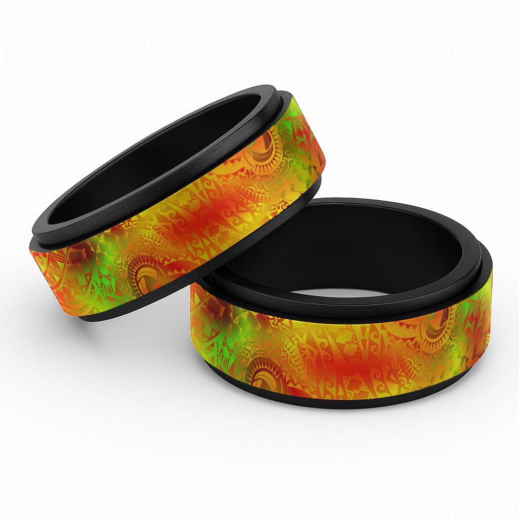 Traditional Polynesian Maori Tattoo Reggae Color Spinner Ring - Polynesian Pride