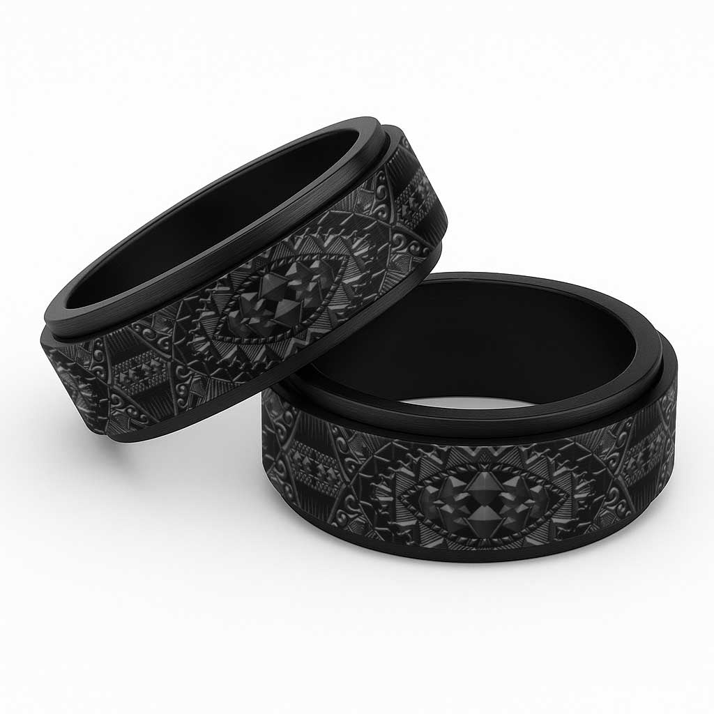 Traditional Samoa Maori Ornament Style Black Art Spinner Ring - Polynesian Pride