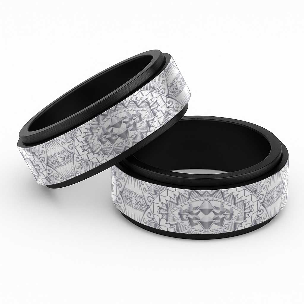 Traditional Samoa Maori Ornament Style White Art Spinner Ring - Polynesian Pride