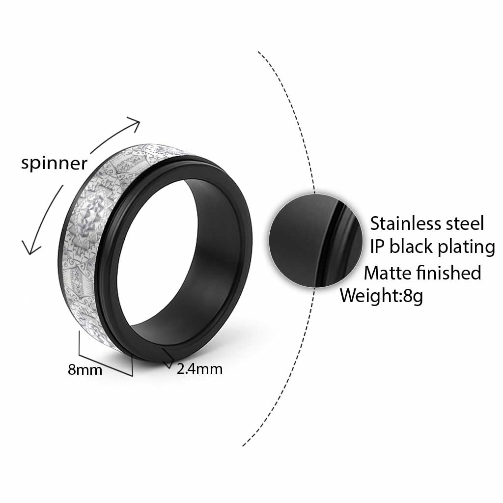 Traditional Samoa Maori Ornament Style White Art Spinner Ring - Polynesian Pride