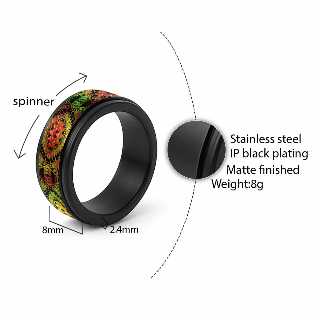 Traditional Samoa Maori Ornament Style Reggae Art Spinner Ring - Polynesian Pride