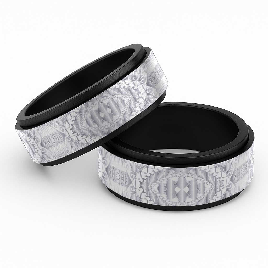 Traditional Samoa Maori Ornament Style White Color Spinner Ring - Polynesian Pride