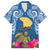 Hawaii Lanai Island Family Matching Long Sleeve Bodycon Dress and Hawaiian Shirt Hibiscus Turle and Map with Polynesian Spiral LT03 Dad's Shirt - Short Sleeve Blue - Polynesian Pride