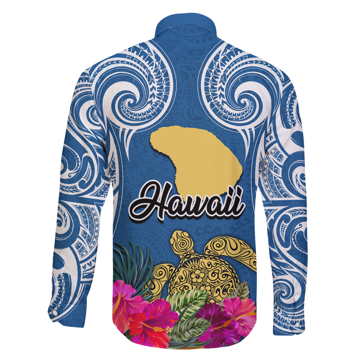 Hawaii Lanai Island Family Matching Long Sleeve Bodycon Dress and Hawaiian Shirt Hibiscus Turle and Map with Polynesian Spiral LT03 - Polynesian Pride