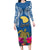 Hawaii Lanai Island Long Sleeve Bodycon Dress Hibiscus Turle and Map with Polynesian Spiral LT03 Long Dress Blue - Polynesian Pride