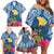 Hawaii Lanai Island Family Matching Off Shoulder Short Dress and Hawaiian Shirt Hibiscus Turle and Map with Polynesian Spiral LT03 - Polynesian Pride