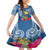 Hawaii Lanai Island Family Matching Off Shoulder Short Dress and Hawaiian Shirt Hibiscus Turle and Map with Polynesian Spiral LT03 Daughter's Dress Blue - Polynesian Pride