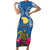 Hawaii Lanai Island Family Matching Short Sleeve Bodycon Dress and Hawaiian Shirt Hibiscus Turle and Map with Polynesian Spiral LT03 Mom's Dress Blue - Polynesian Pride