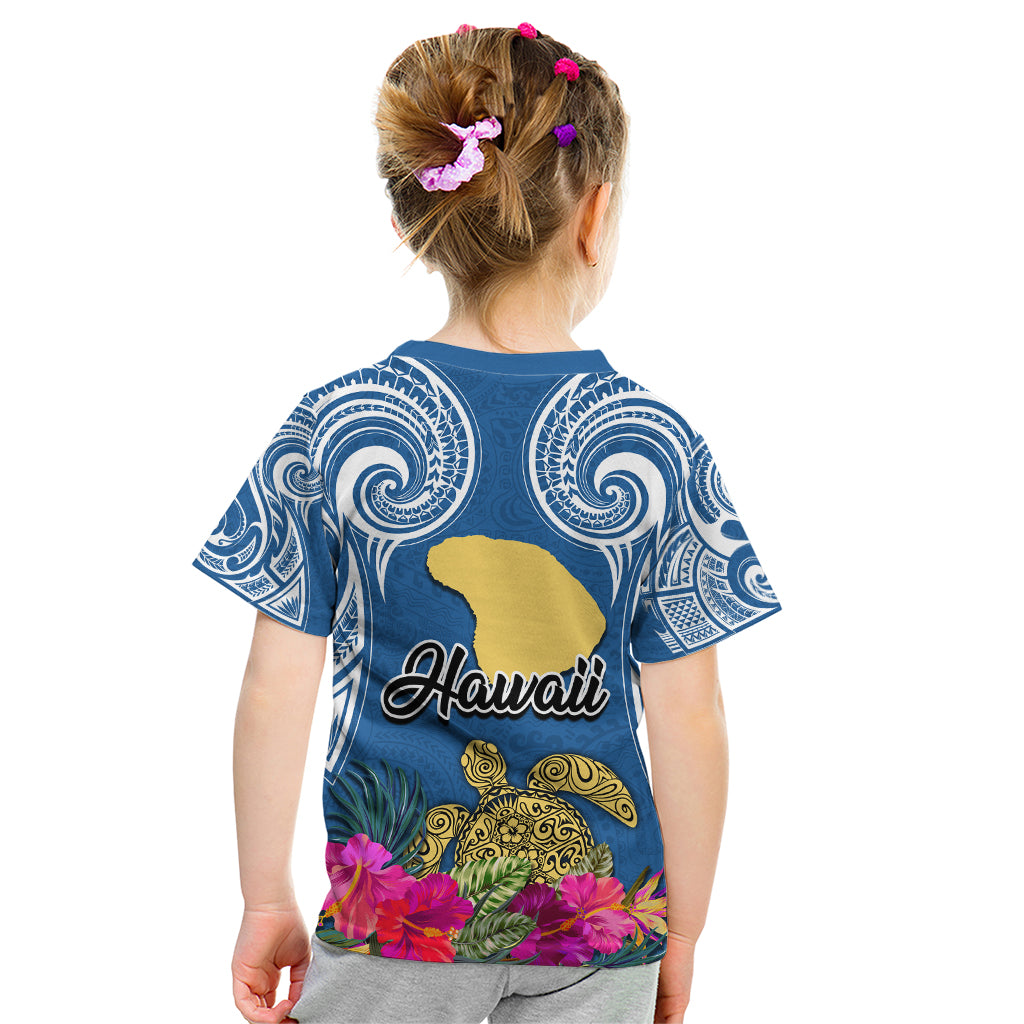 Hawaii Lanai Island Kid T Shirt Hibiscus Turle and Map with Polynesian Spiral LT03 - Polynesian Pride