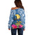 Hawaii Lanai Island Off Shoulder Sweater Hibiscus Turle and Map with Polynesian Spiral LT03 - Polynesian Pride