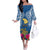 Hawaii Lanai Island Off The Shoulder Long Sleeve Dress Hibiscus Turle and Map with Polynesian Spiral LT03 Women Blue - Polynesian Pride