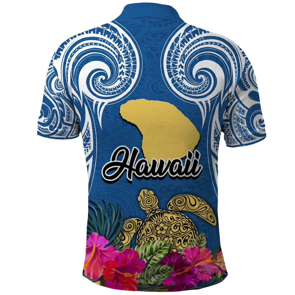 Hawaii Lanai Island Polo Shirt Hibiscus Turle and Map with Polynesian Spiral LT03 - Polynesian Pride