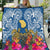 Hawaii Lanai Island Quilt Hibiscus Turle and Map with Polynesian Spiral LT03 Blue - Polynesian Pride