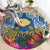 Hawaii Lanai Island Round Carpet Hibiscus Turle and Map with Polynesian Spiral LT03 - Polynesian Pride