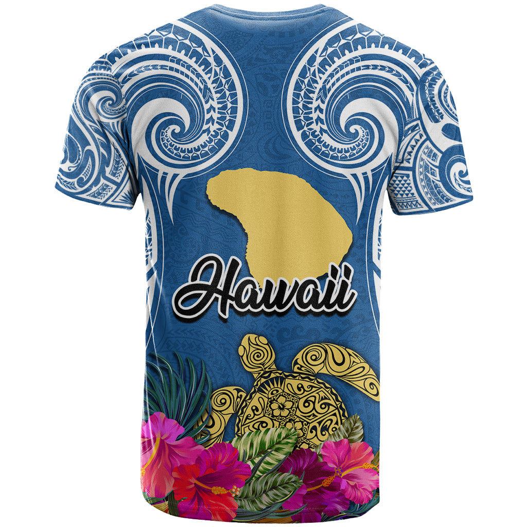 Hawaii Lanai Island T Shirt Hibiscus Turle and Map with Polynesian Spiral LT03 - Polynesian Pride