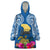 Hawaii Lanai Island Wearable Blanket Hoodie Hibiscus Turle and Map with Polynesian Spiral LT03 One Size Blue - Polynesian Pride