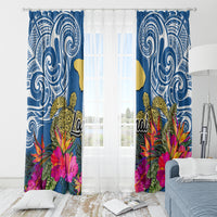 Hawaii Lanai Island Window Curtain Hibiscus Turle and Map with Polynesian Spiral LT03 - Polynesian Pride