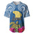 Custom Hawaii Lanai Island Baseball Jersey Hibiscus Turle and Map with Polynesian Spiral LT03 Blue - Polynesian Pride