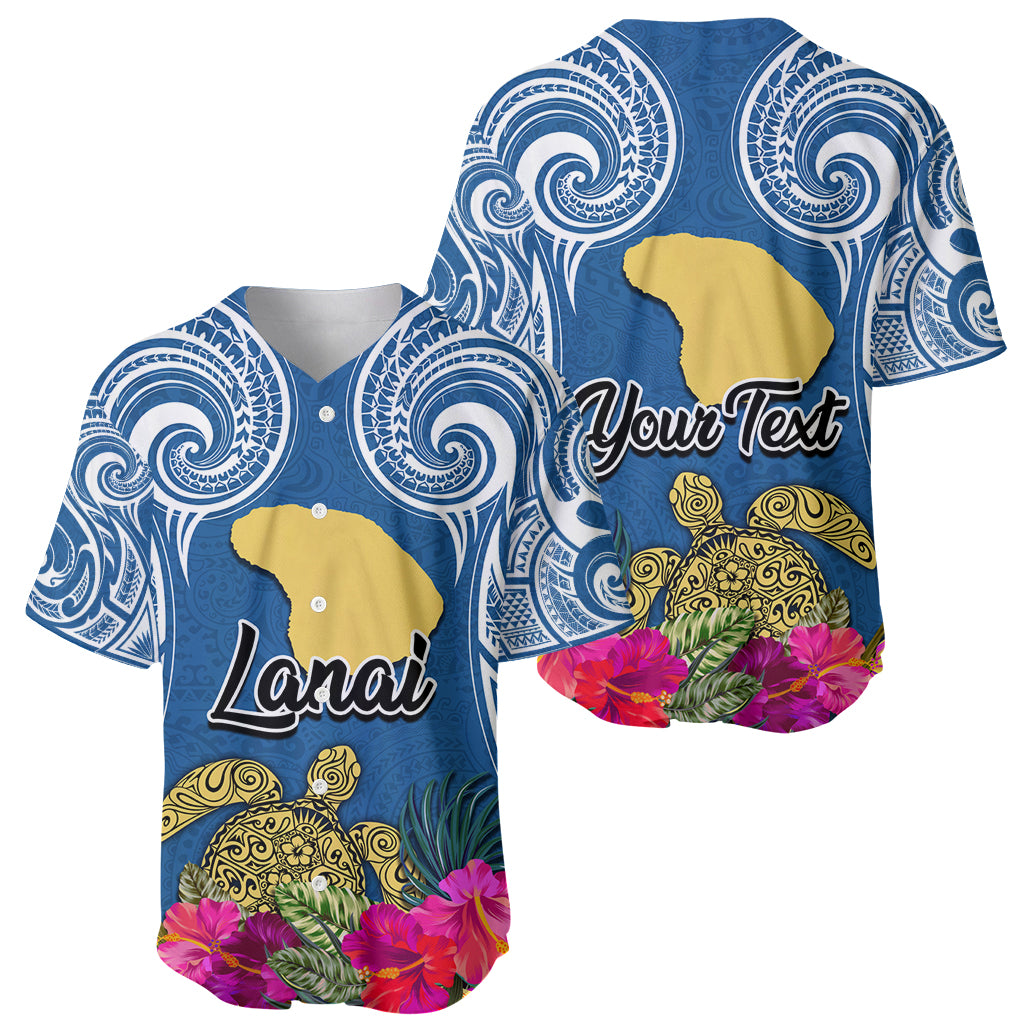 Custom Hawaii Lanai Island Baseball Jersey Hibiscus Turle and Map with Polynesian Spiral LT03 - Polynesian Pride