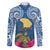 Custom Hawaii Lanai Island Family Matching Long Sleeve Bodycon Dress and Hawaiian Shirt Hibiscus Turle and Map with Polynesian Spiral LT03 Dad's Shirt - Long Sleeve Blue - Polynesian Pride