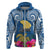 Custom Hawaii Lanai Island Hoodie Hibiscus Turle and Map with Polynesian Spiral LT03 Zip Hoodie Blue - Polynesian Pride