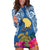 Custom Hawaii Lanai Island Hoodie Dress Hibiscus Turle and Map with Polynesian Spiral LT03 Blue - Polynesian Pride