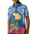 Custom Hawaii Lanai Island Kid Polo Shirt Hibiscus Turle and Map with Polynesian Spiral LT03 Kid Blue - Polynesian Pride