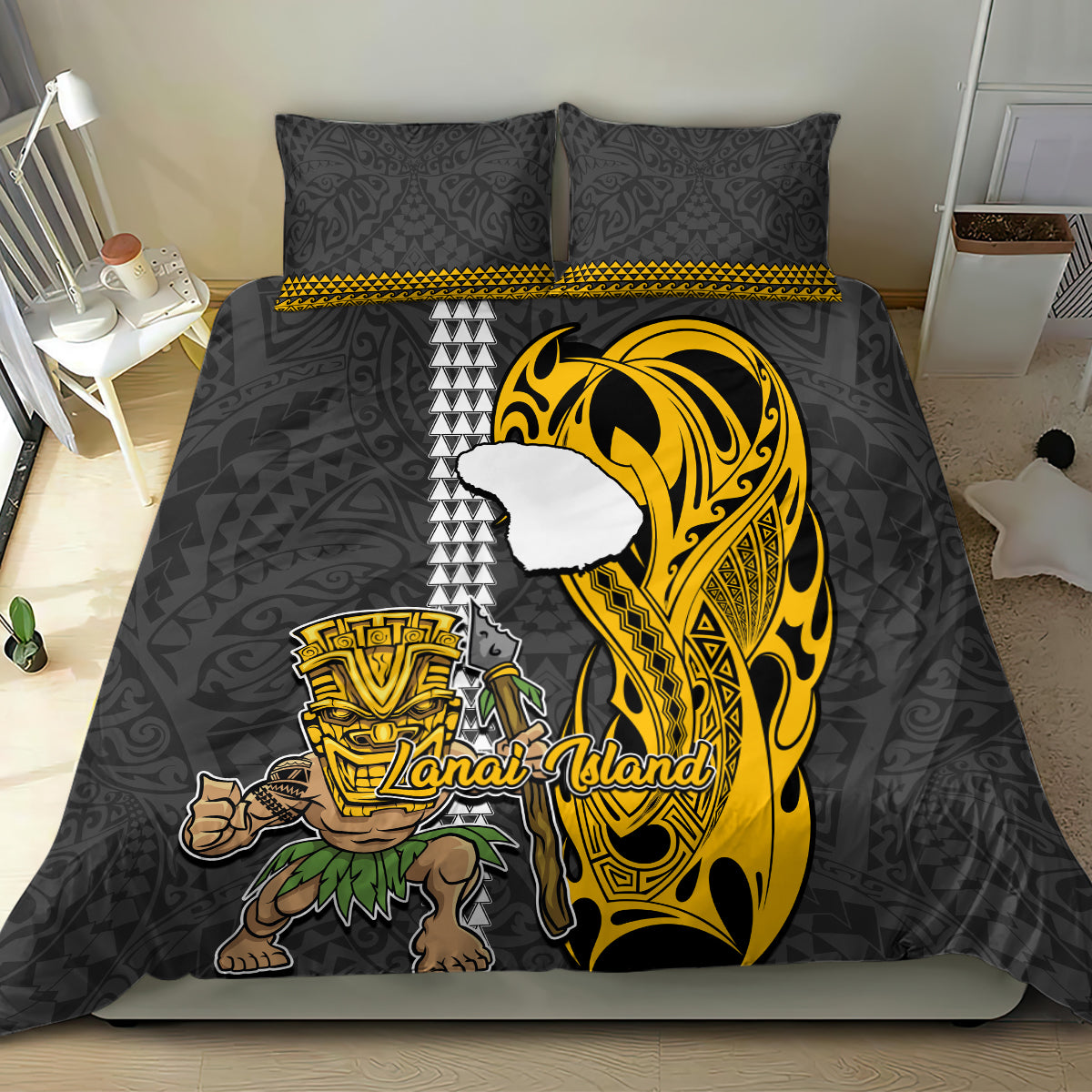 Hawaii Lanai Island Bedding Set Hawaiian Warrior and Kakau Symbols Abstract Tattoo LT03 - Polynesian Pride