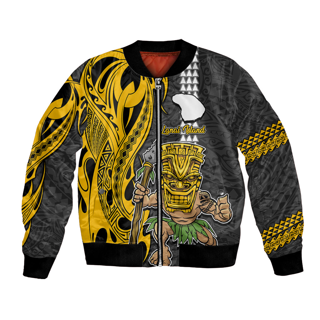 Hawaii Lanai Island Bomber Jacket Hawaiian Warrior and Kakau Symbols Abstract Tattoo LT03 Unisex Yellow - Polynesian Pride