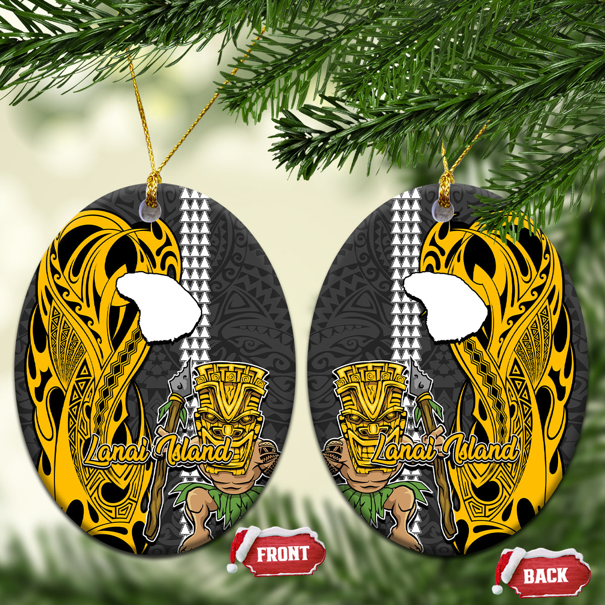 Hawaii Lanai Island Ceramic Ornament Hawaiian Warrior and Kakau Symbols Abstract Tattoo LT03 - Polynesian Pride