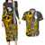 Hawaii Lanai Island Couples Matching Long Sleeve Bodycon Dress and Hawaiian Shirt Hawaiian Warrior and Kakau Symbols Abstract Tattoo LT03 Yellow - Polynesian Pride