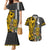 Hawaii Lanai Island Couples Matching Mermaid Dress and Hawaiian Shirt Hawaiian Warrior and Kakau Symbols Abstract Tattoo LT03 Yellow - Polynesian Pride