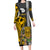 Hawaii Lanai Island Long Sleeve Bodycon Dress Hawaiian Warrior and Kakau Symbols Abstract Tattoo LT03 Long Dress Yellow - Polynesian Pride